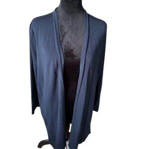 J Jill Navy Lightweight Tunic Length Cotton Blend Open Cardigan EUC Large